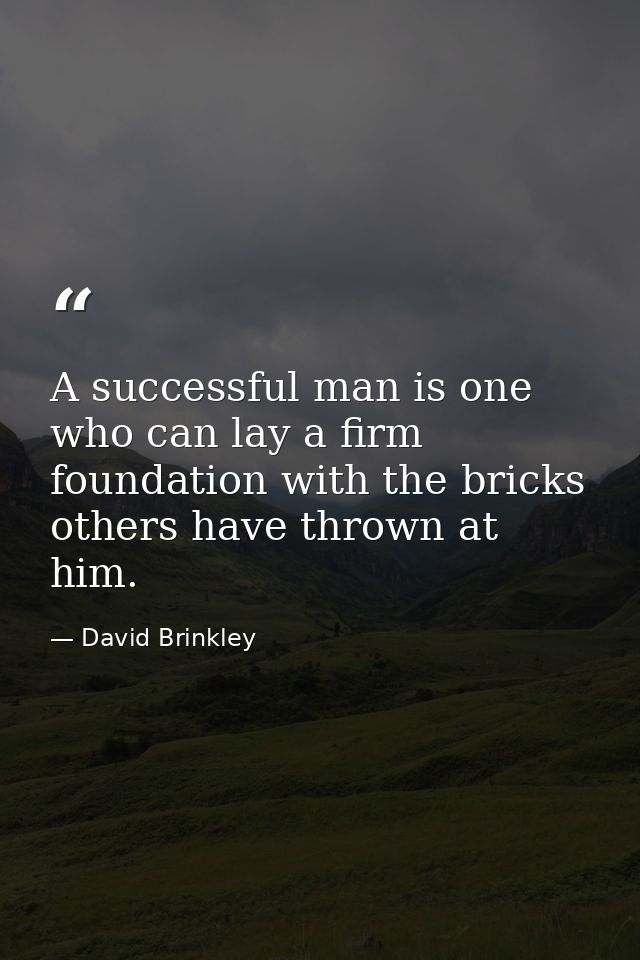 A successful man is one who can lay a firm foundation with the bricks others have thrown at him. — David Brinkley