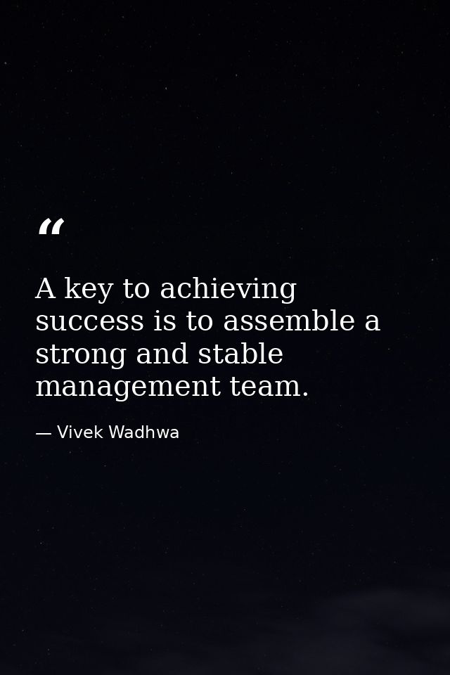 A key to achieving success is to assemble a strong and stable management team. — Vivek Wadhwa