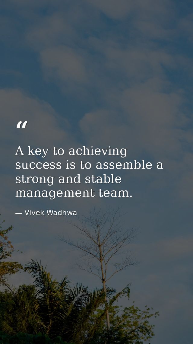 A key to achieving success is to assemble a strong and stable management team. — Vivek Wadhwa