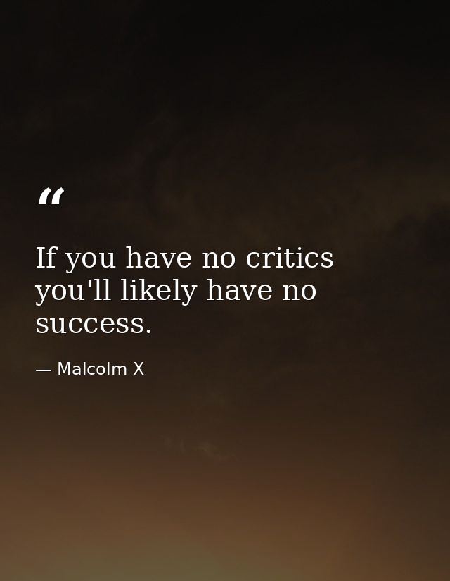 If you have no critics you'll likely have no success. — Malcolm X