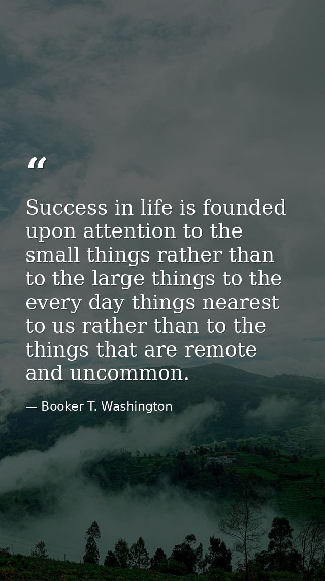 Success in life is founded upon attention to the small things rather than to the large things to the every day things ne — Booker T. Washington