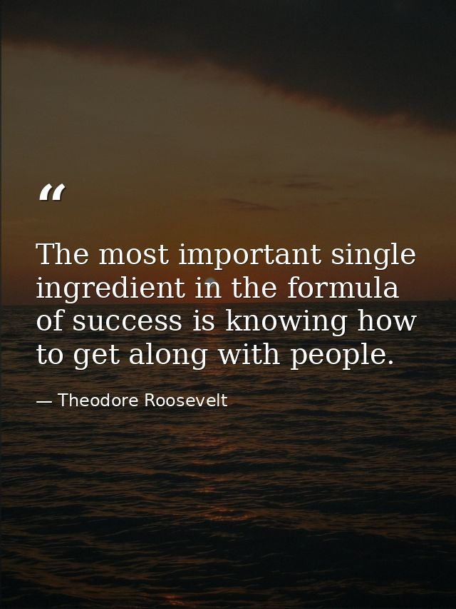 The most important single ingredient in the formula of success is knowing how to get along with people. — Theodore Roosevelt
