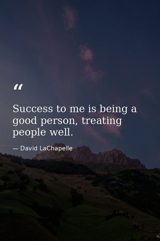 Success to me is being a good person, treating people well. — David LaChapelle
