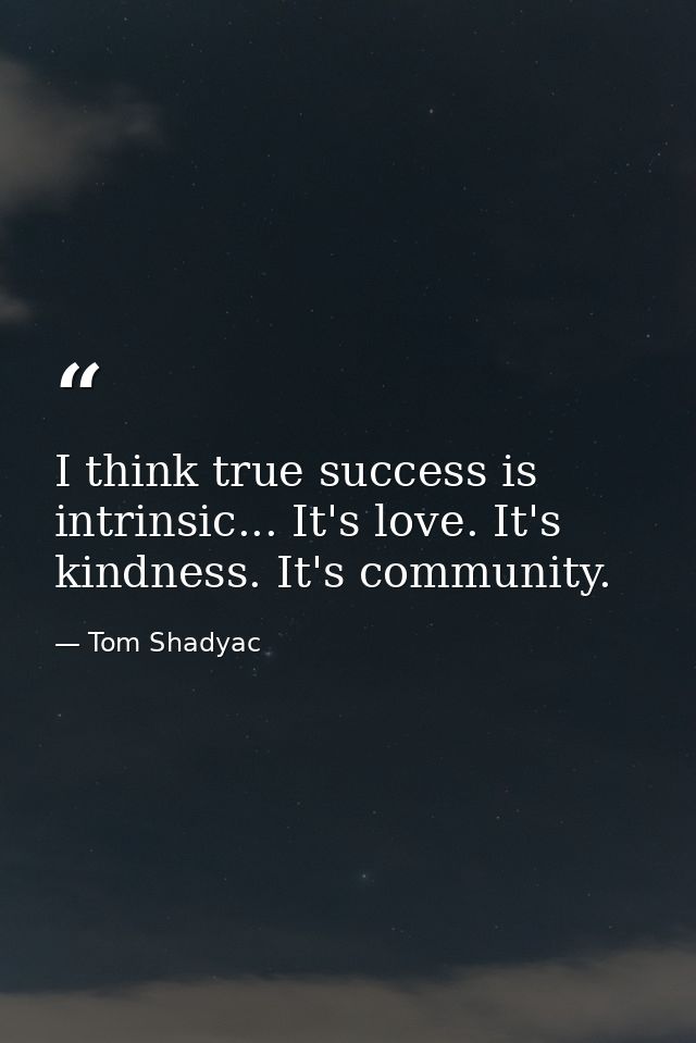 I think true success is intrinsic... It's love. It's kindness. It's community. — Tom Shadyac