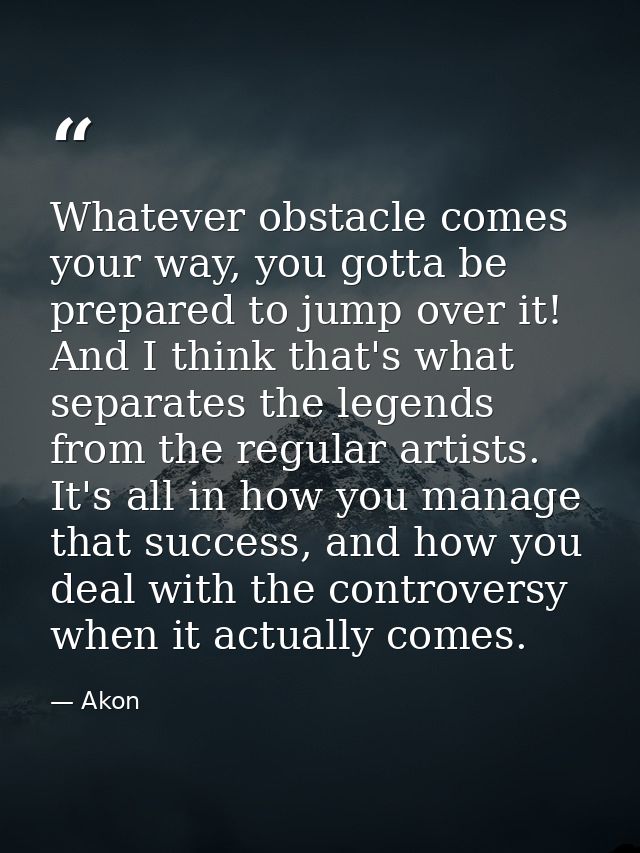 Whatever obstacle comes your way, you gotta be prepared to jump over it! And I think that's what separates the legends f — Akon