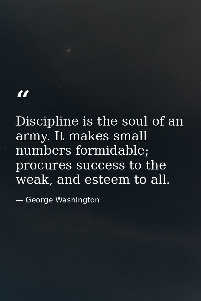 Discipline is the soul of an army. It makes small numbers formidable; procures success to the weak, and esteem to all. — George Washington
