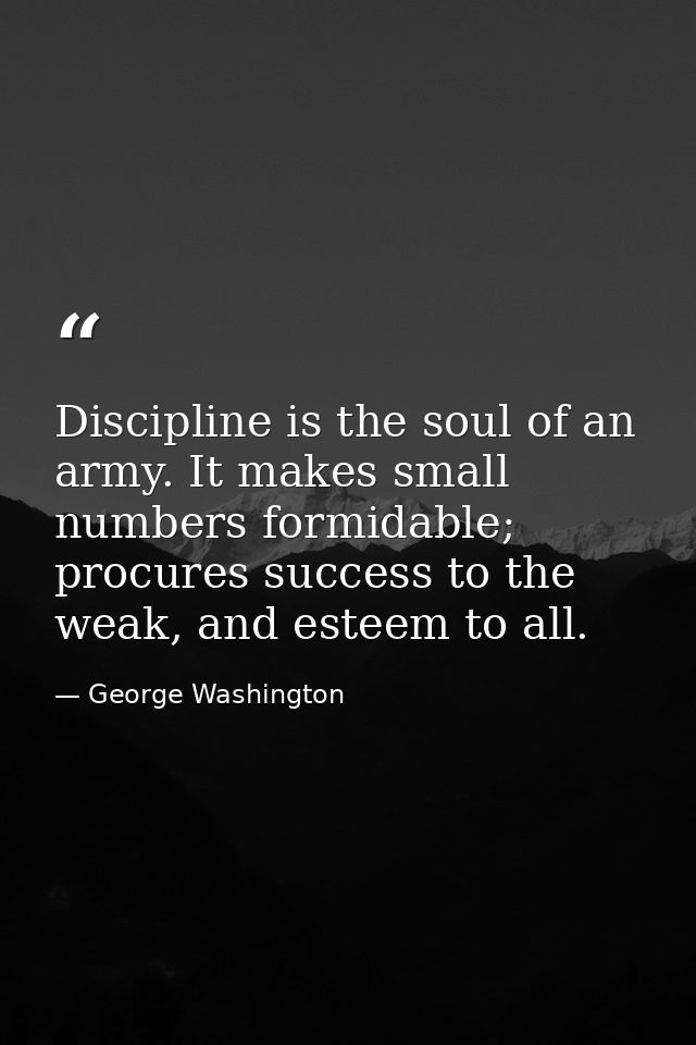Discipline is the soul of an army. It makes small numbers formidable; procures success to the weak, and esteem to all. — George Washington