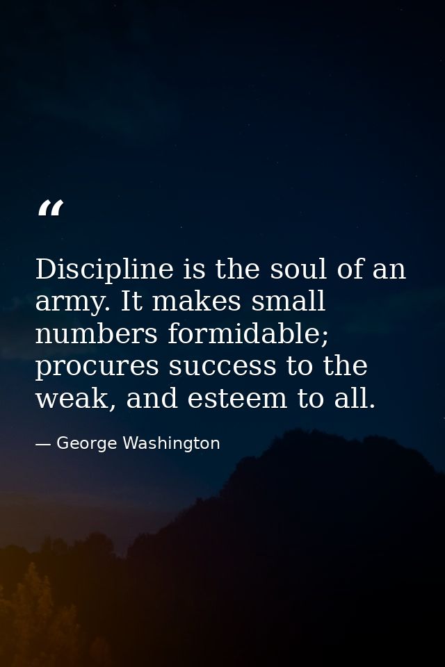 Discipline is the soul of an army. It makes small numbers formidable; procures success to the weak, and esteem to all. — George Washington