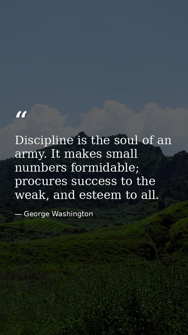 Discipline is the soul of an army. It makes small numbers formidable; procures success to the weak, and esteem to all. — George Washington