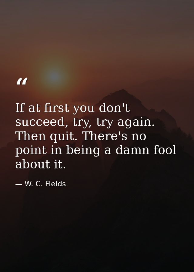If at first you don't succeed, try, try again. Then quit. There's no point in being a damn fool about it. — W. C. Fields