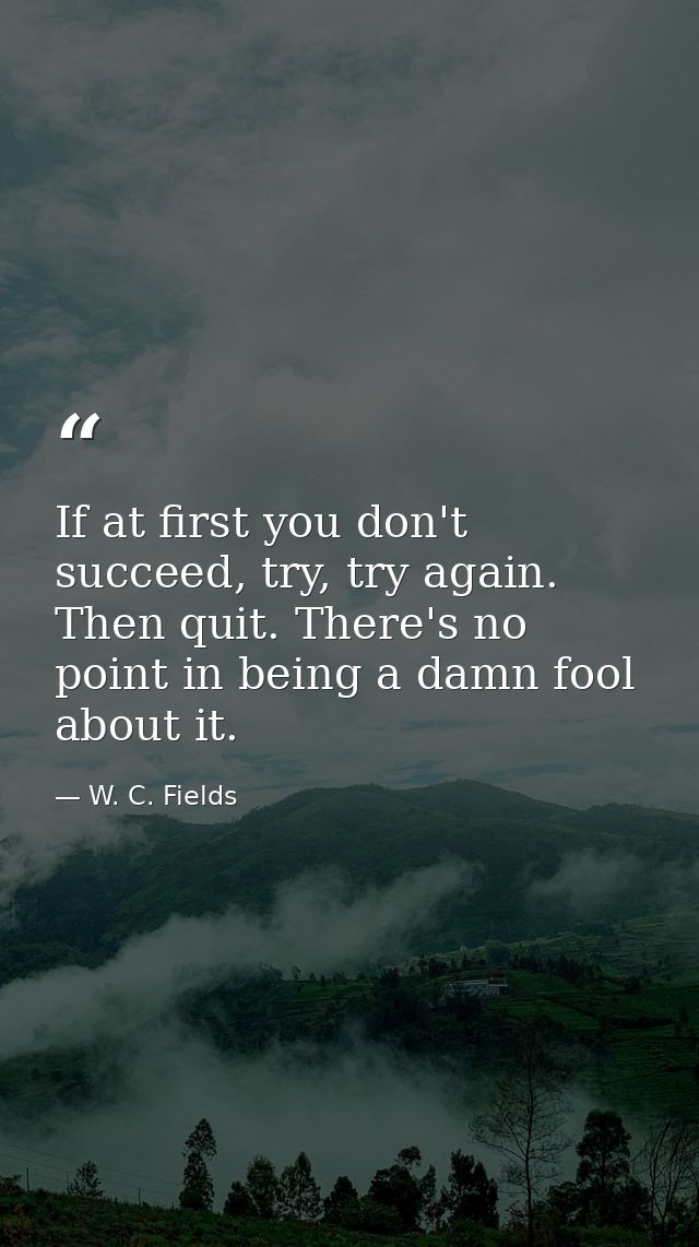 If at first you don't succeed, try, try again. Then quit. There's no point in being a damn fool about it. — W. C. Fields
