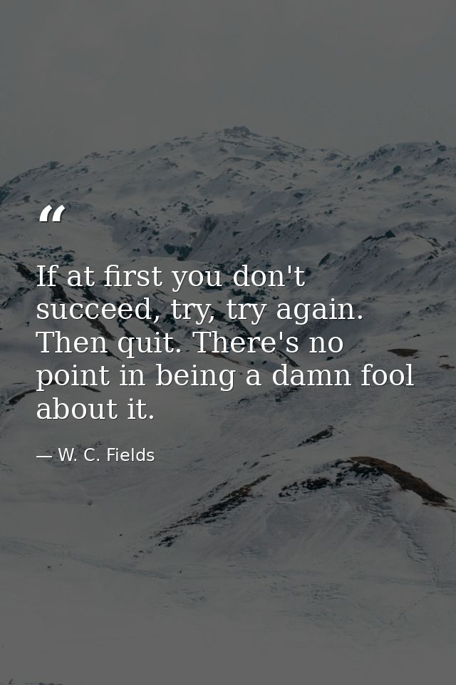If at first you don't succeed, try, try again. Then quit. There's no point in being a damn fool about it. — W. C. Fields