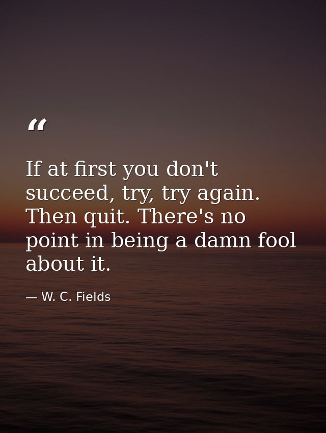 If at first you don't succeed, try, try again. Then quit. There's no point in being a damn fool about it. — W. C. Fields