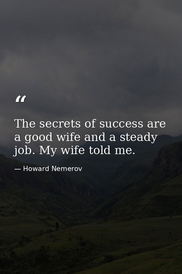 The secrets of success are a good wife and a steady job. My wife told me. — Howard Nemerov