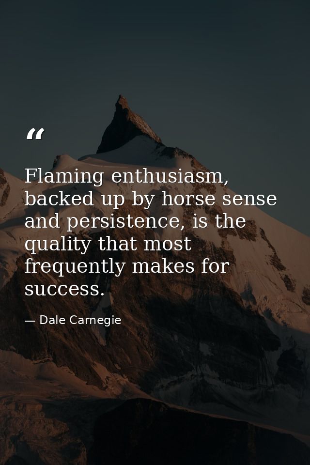 Flaming enthusiasm, backed up by horse sense and persistence, is the quality that most frequently makes for success. — Dale Carnegie