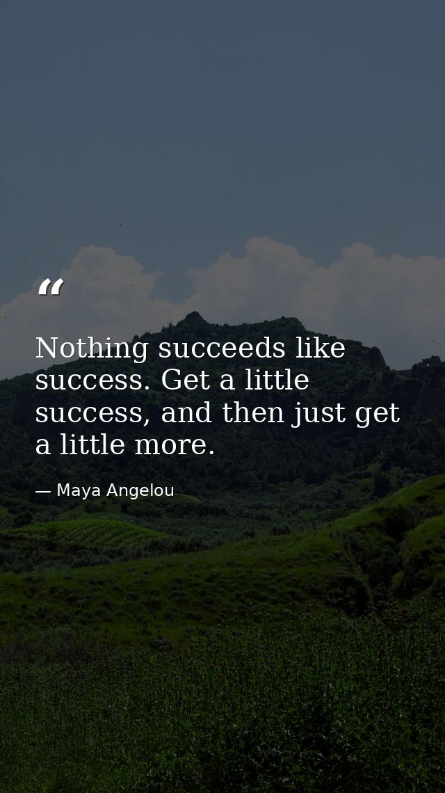 Nothing succeeds like success. Get a little success, and then just get a little more. — Maya Angelou
