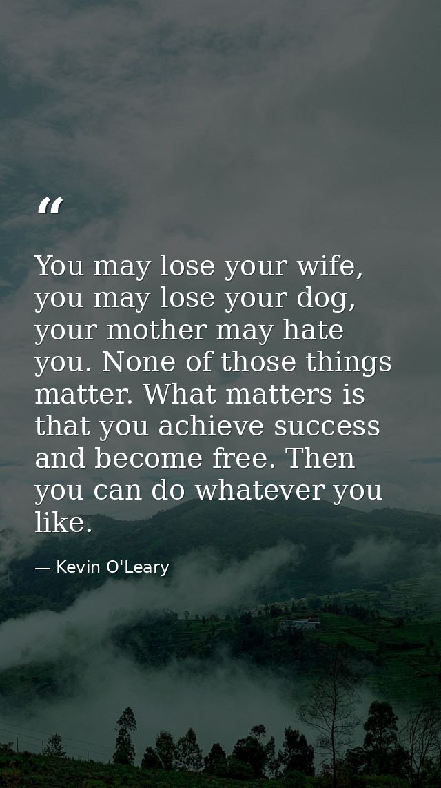 You may lose your wife, you may lose your dog, your mother may hate you. None of those things matter. What matters is th — Kevin O'Leary