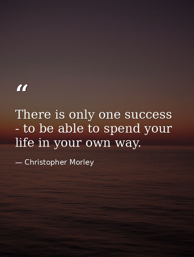 There is only one success - to be able to spend your life in your own way. — Christopher Morley