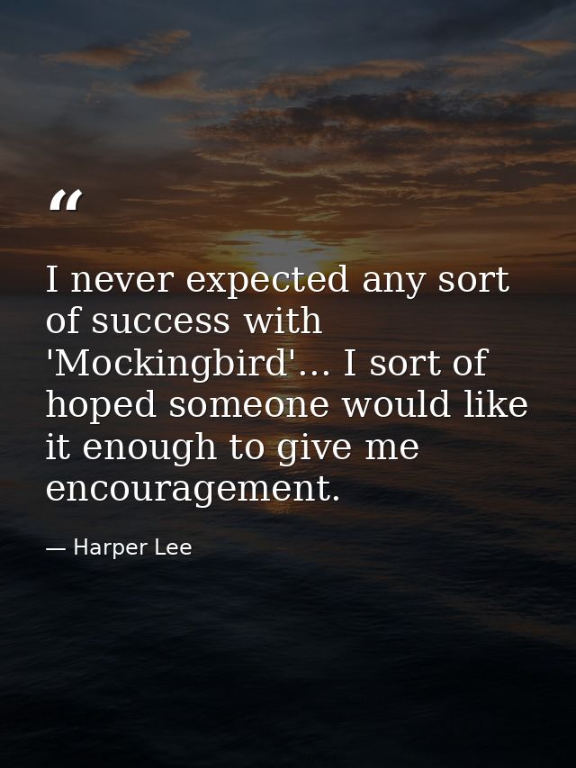 I never expected any sort of success with 'Mockingbird'... I sort of hoped someone would like it enough to give me encou — Harper Lee