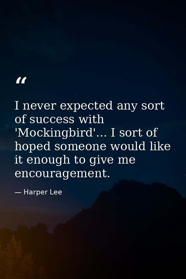 I never expected any sort of success with 'Mockingbird'... I sort of hoped someone would like it enough to give me encou — Harper Lee
