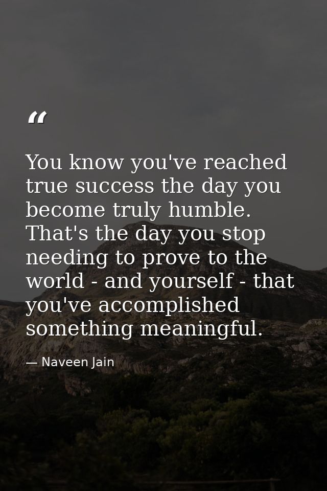 You know you've reached true success the day you become truly humble. That's the day you stop needing to prove to the wo — Naveen Jain
