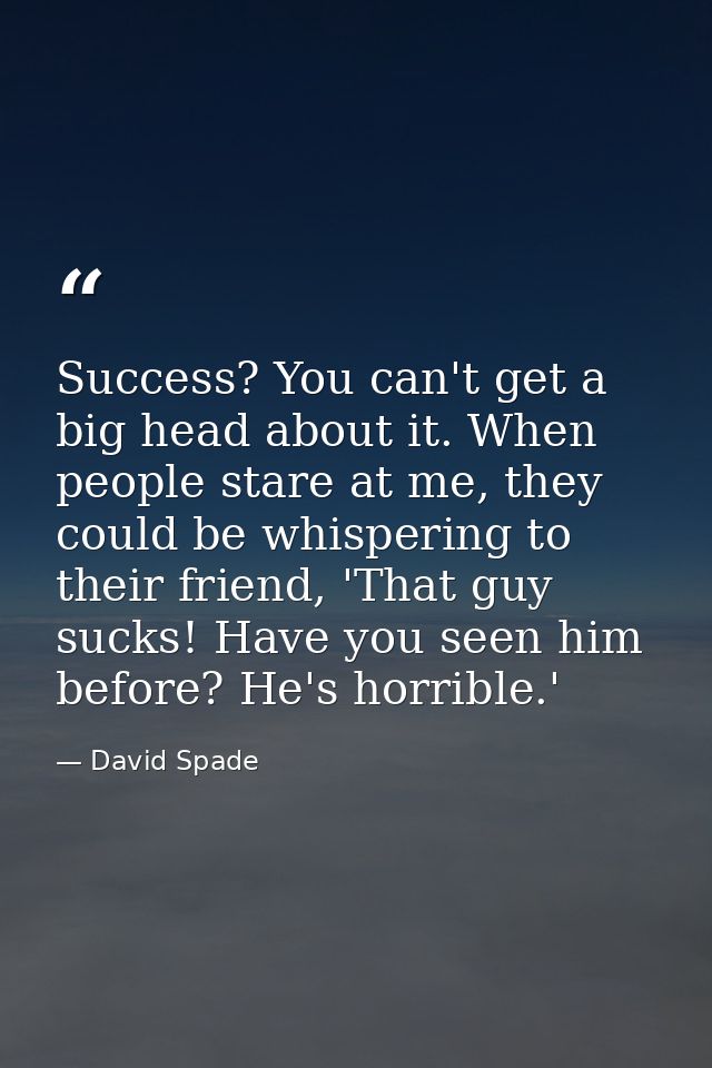 Success? You can't get a big head about it. When people stare at me, they could be whispering to their friend, 'That guy — David Spade