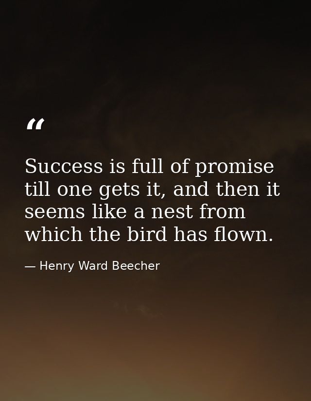 Success is full of promise till one gets it, and then it seems like a nest from which the bird has flown. — Henry Ward Beecher