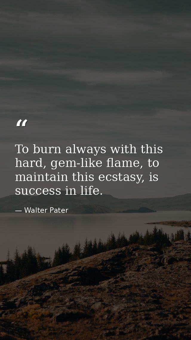 To burn always with this hard, gem-like flame, to maintain this ecstasy, is success in life. — Walter Pater