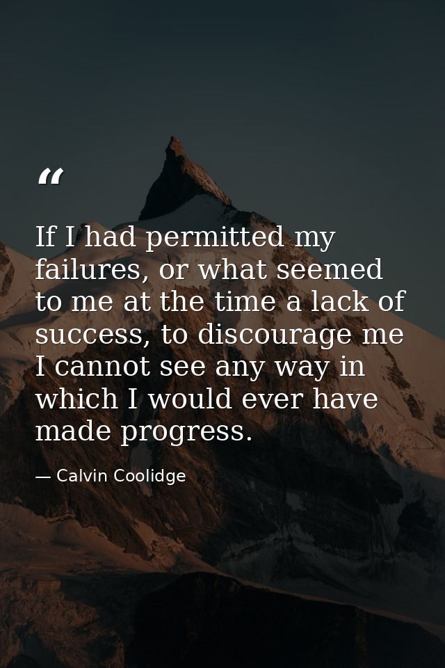 If I had permitted my failures, or what seemed to me at the time a lack of success, to discourage me I cannot see any wa — Calvin Coolidge