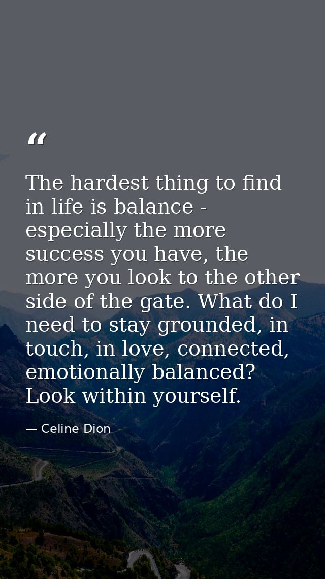 The hardest thing to find in life is balance - especially the more success you have, the more you look to the other side — Celine Dion