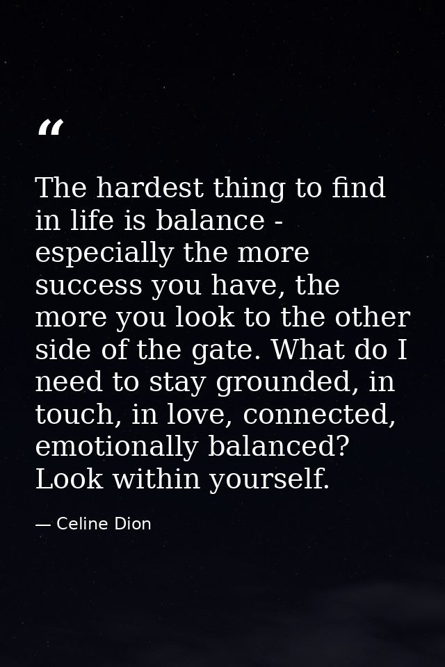 The hardest thing to find in life is balance - especially the more success you have, the more you look to the other side — Celine Dion