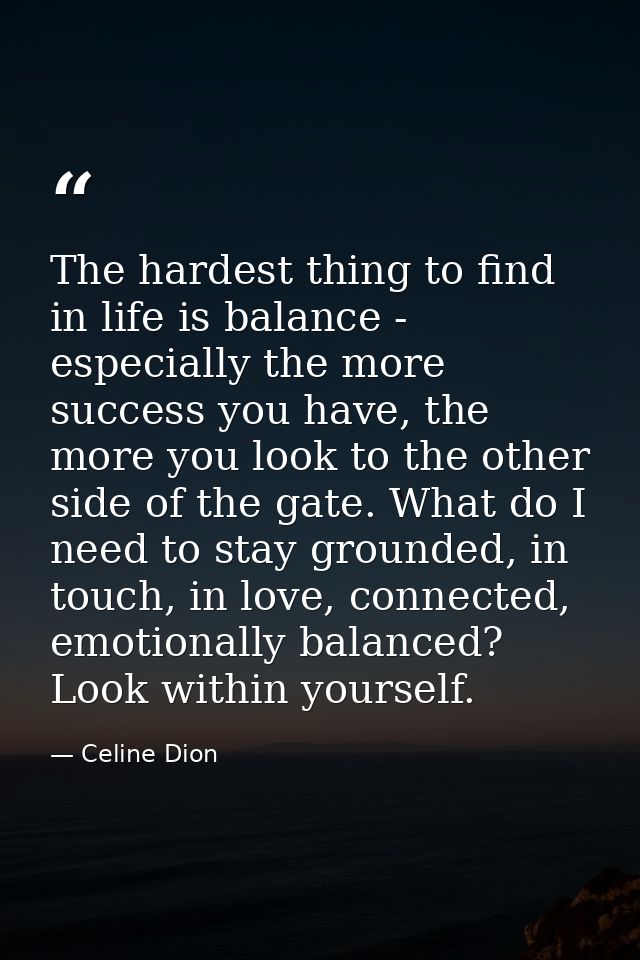 The hardest thing to find in life is balance - especially the more success you have, the more you look to the other side — Celine Dion