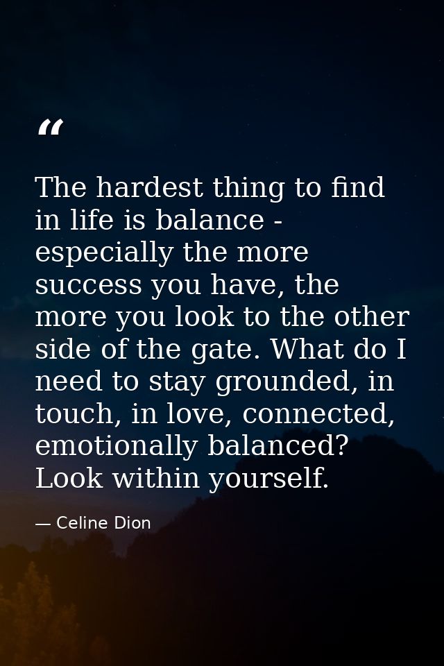 The hardest thing to find in life is balance - especially the more success you have, the more you look to the other side — Celine Dion