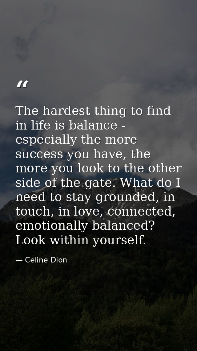 The hardest thing to find in life is balance - especially the more success you have, the more you look to the other side — Celine Dion