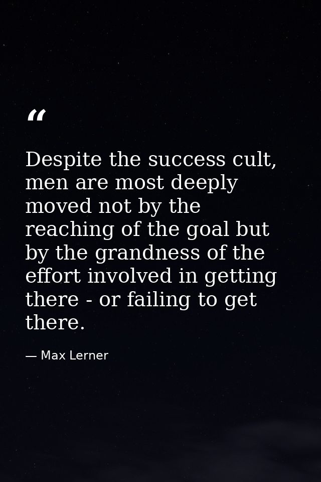 Despite the success cult, men are most deeply moved not by the reaching of the goal but by the grandness of the effort i — Max Lerner