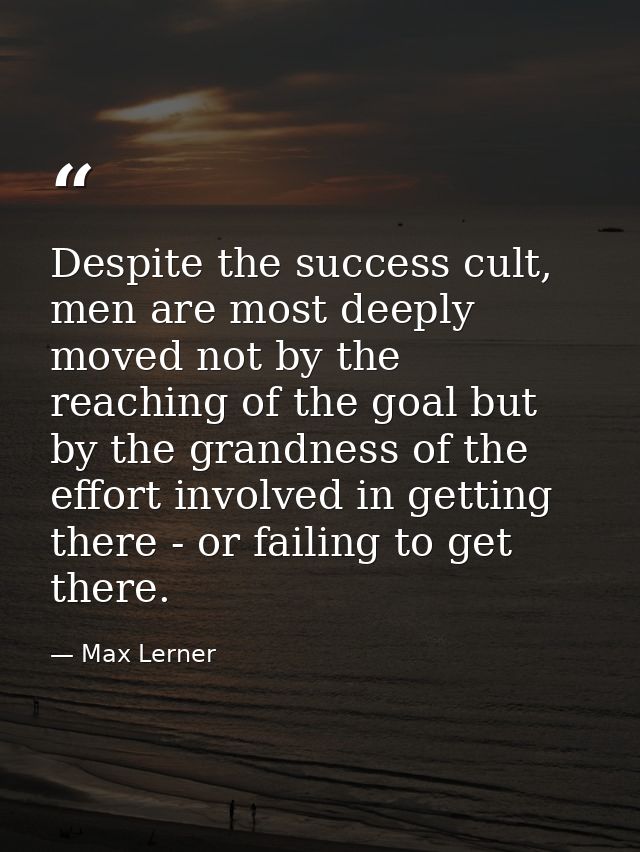 Despite the success cult, men are most deeply moved not by the reaching of the goal but by the grandness of the effort i — Max Lerner