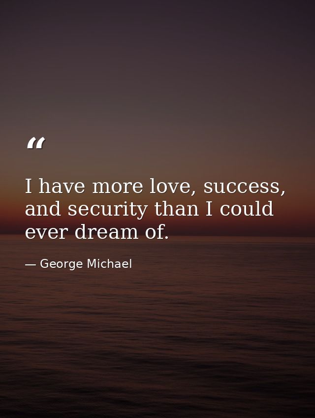 I have more love, success, and security than I could ever dream of. — George Michael