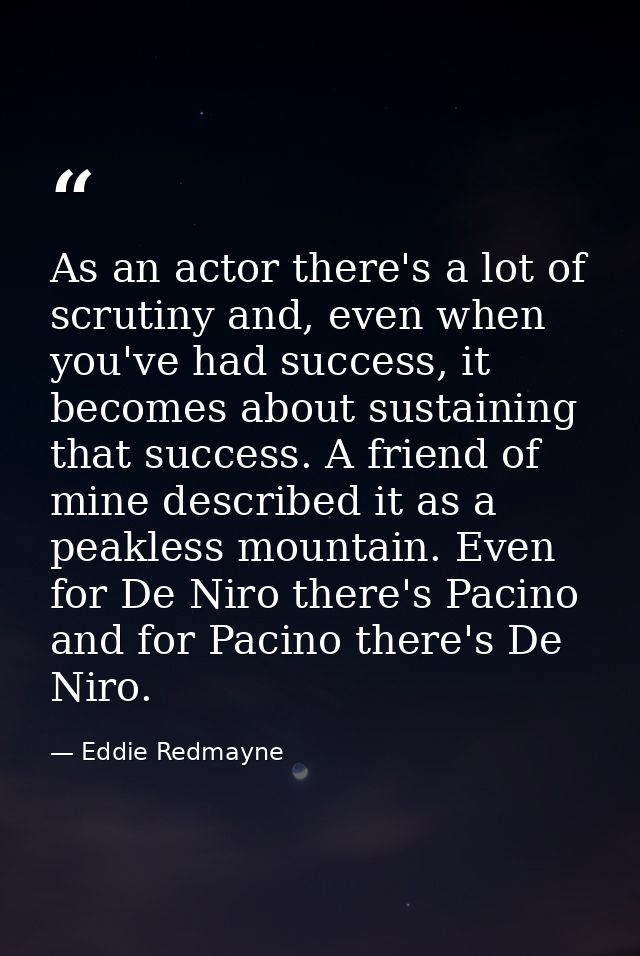 As an actor there's a lot of scrutiny and, even when you've had success, it becomes about sustaining that success. A fri — Eddie Redmayne