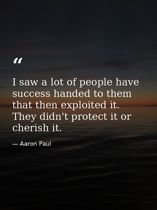 I saw a lot of people have success handed to them that then exploited it. They didn't protect it or cherish it. — Aaron Paul