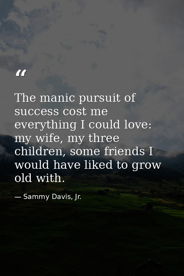The manic pursuit of success cost me everything I could love: my wife, my three children, some friends I would have like — Sammy Davis, Jr.