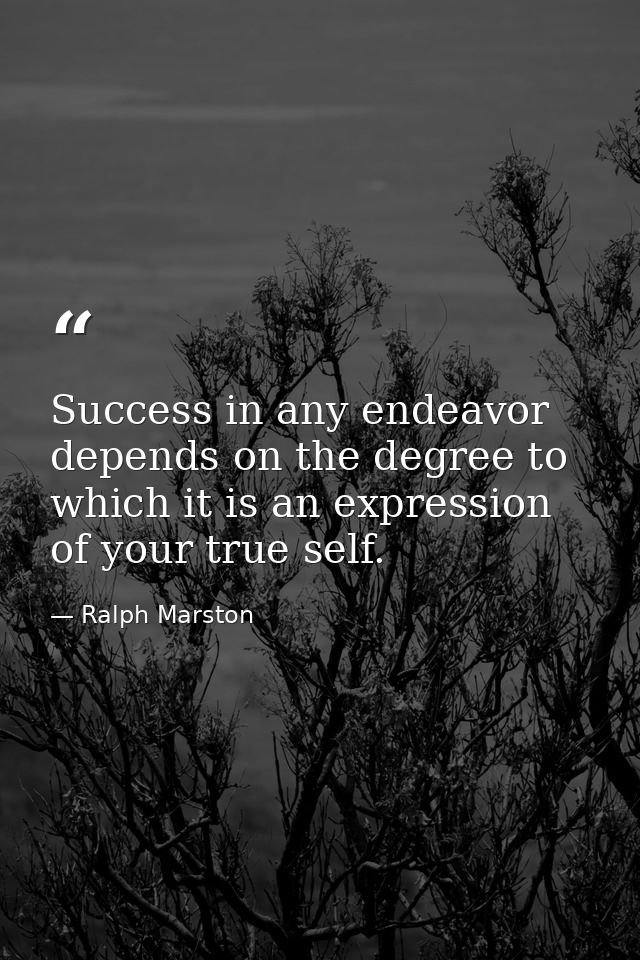 Success in any endeavor depends on the degree to which it is an expression of your true self. — Ralph Marston