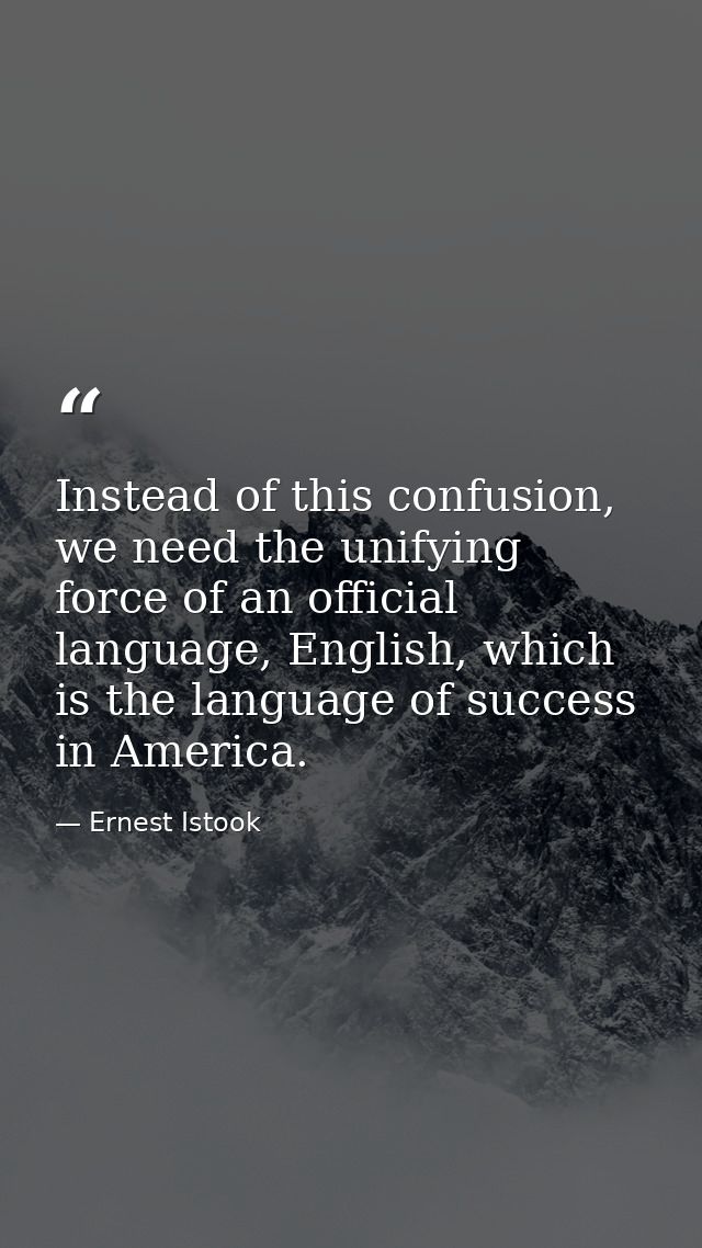 Instead of this confusion, we need the unifying force of an official language, English, which is the language of success — Ernest Istook