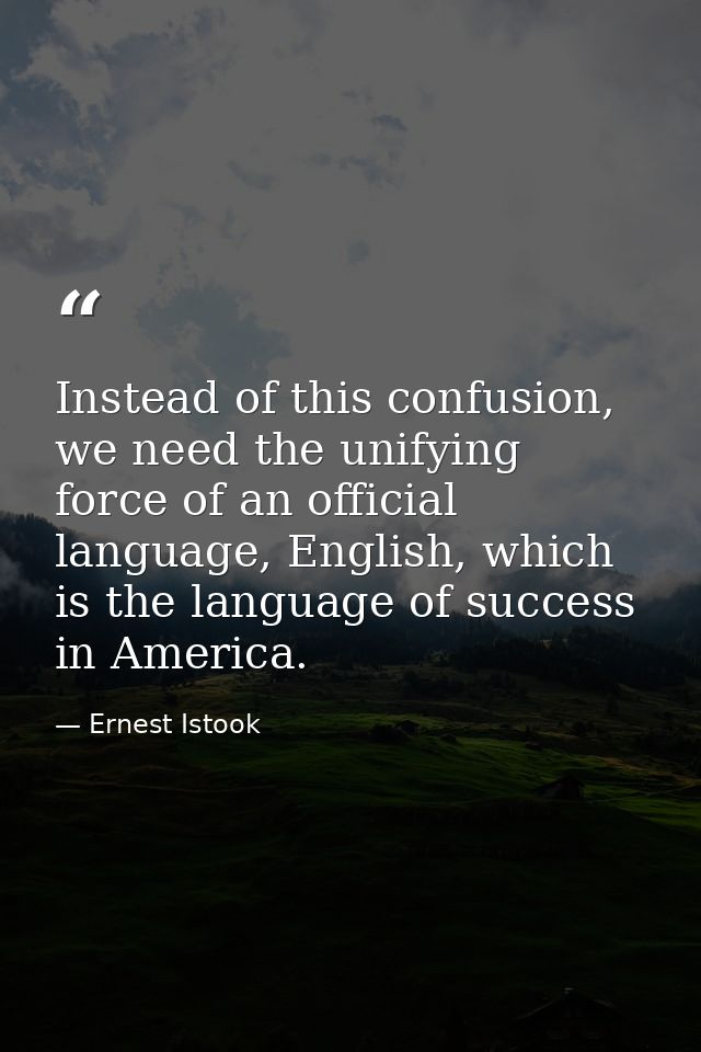 Instead of this confusion, we need the unifying force of an official language, English, which is the language of success — Ernest Istook