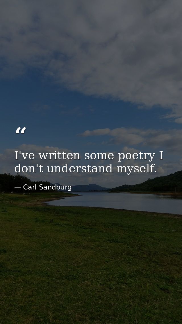 I've written some poetry I don't understand myself. — Carl Sandburg