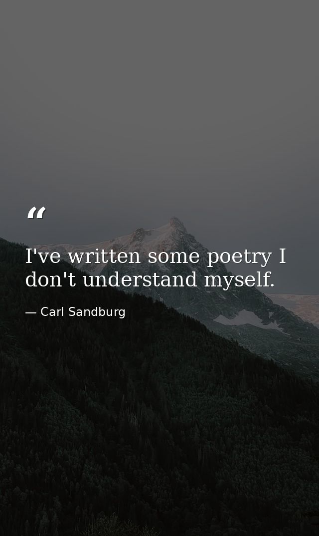 I've written some poetry I don't understand myself. — Carl Sandburg