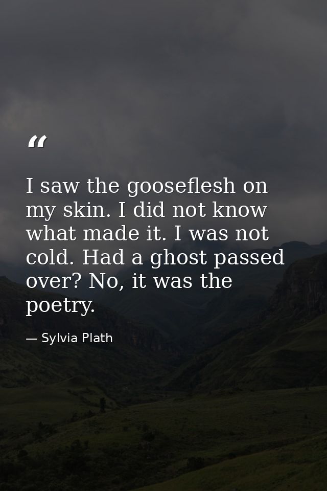 I saw the gooseflesh on my skin. I did not know what made it. I was not cold. Had a ghost passed over? No, it was the po — Sylvia Plath