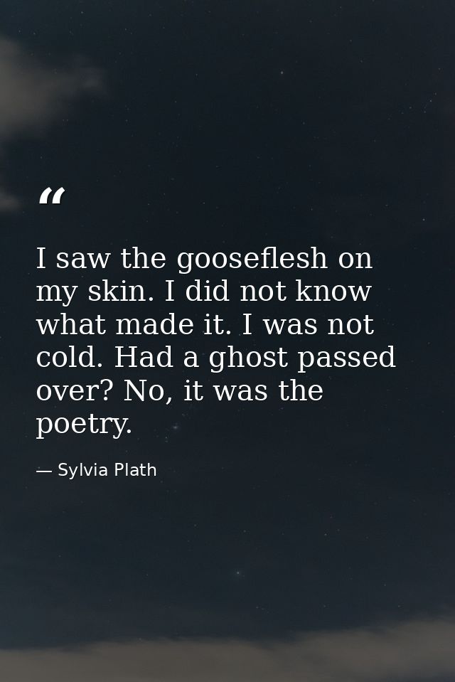 I saw the gooseflesh on my skin. I did not know what made it. I was not cold. Had a ghost passed over? No, it was the po — Sylvia Plath