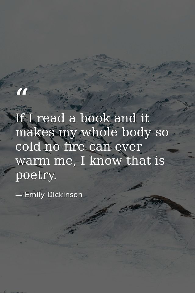 If I read a book and it makes my whole body so cold no fire can ever warm me, I know that is poetry. — Emily Dickinson