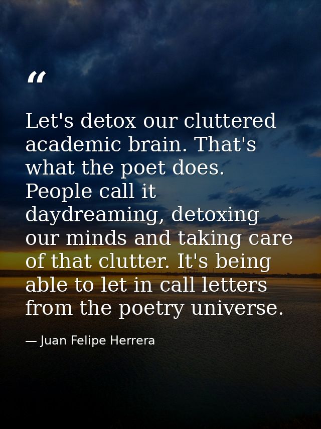 Let's detox our cluttered academic brain. That's what the poet does. People call it daydreaming, detoxing our minds and  — Juan Felipe Herrera