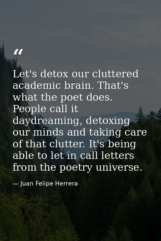Let's detox our cluttered academic brain. That's what the poet does. People call it daydreaming, detoxing our minds and  — Juan Felipe Herrera